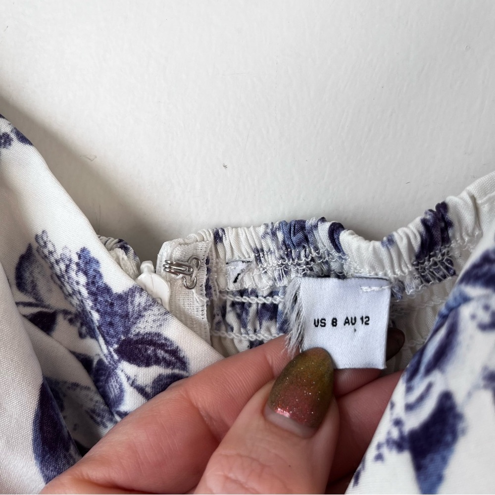 Petal & Pup Azelia White Blue Floral Tie Shoulder Midi Dress 8 - Picture 8 of 10